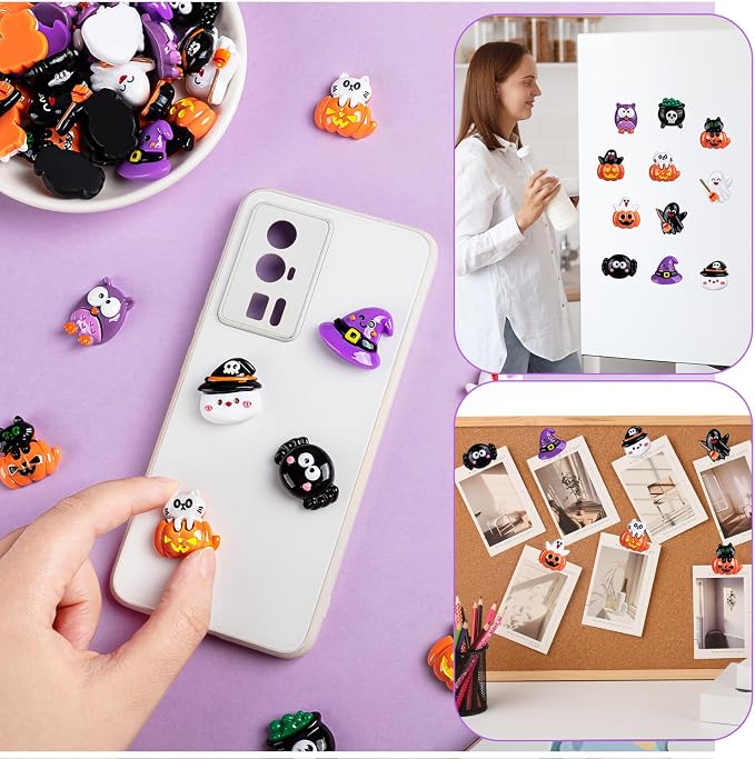66PCS 11Styles Halloween Resin Flatback Charms Mini Resin Pumpkin Ghost | Halloween Garden Miniatures Figurines, DIY Garden Accessories Meeting Supplies Phone Case