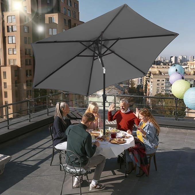 FLAME&SHADE 10ft Patio Umbrella - Outdoor Umbrella with 6 Sturdy Ribs, Push Button Tilt and Crank, UV Protection Table Market Umbrella for Pool, Porch, Garden, Deck, Backyard (Anthracite)