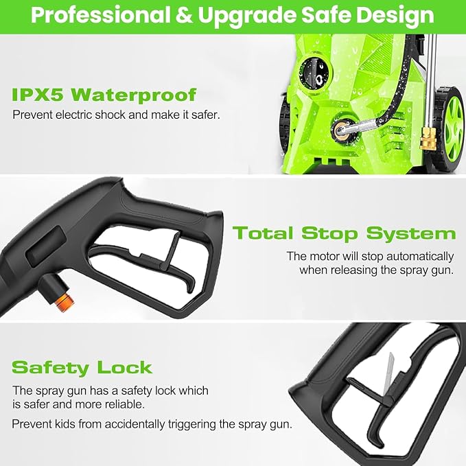 Electric Pressure Washer 5000 PSI 2.8 GPM High Power Washer with 4 Pressure Nozzle and Foam Cannon, powerwashers for Home, Car Washing, Fence Cleaning, Patio, Green