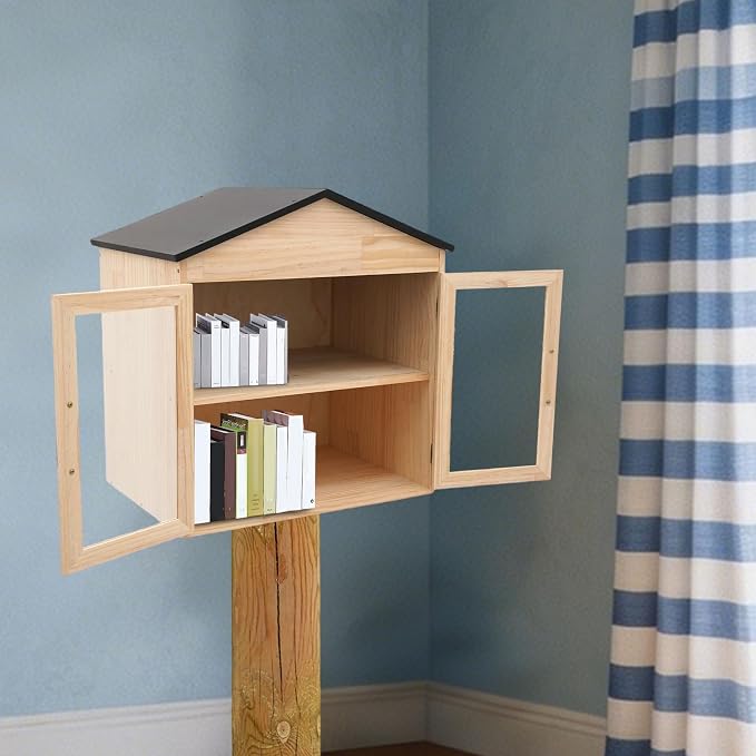 Library Book Exchange Box Weatherproof Wood Cabinet for DIY Outdoor Indoor Book Storage,Literature Exchange Box for Community,Schools & Neighborhood Sharing (TypeC)