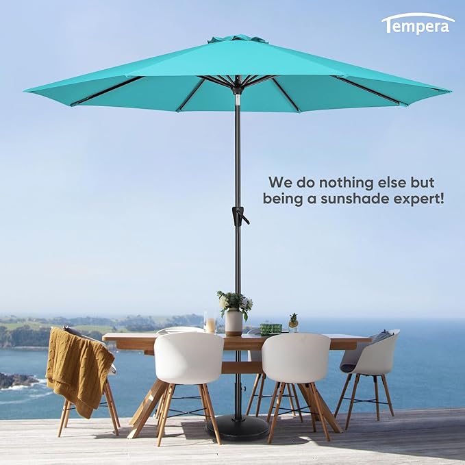 Tempera Patio Market Outdoor Table Umbrella with Auto Tilt and Crank, Large Sun Umbrella with Sturdy Pole & Fade Resistant Canopy, Easy to Set