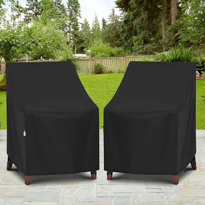 Arcedo Waterproof Outdoor Chair Covers 2 Pack for Lawn Furniture, Patio Lounge Deep Seat Swivel Chair Cover Fade Resistant All Weather Protection, 34”W x 30”D x 38.5”H, Black
