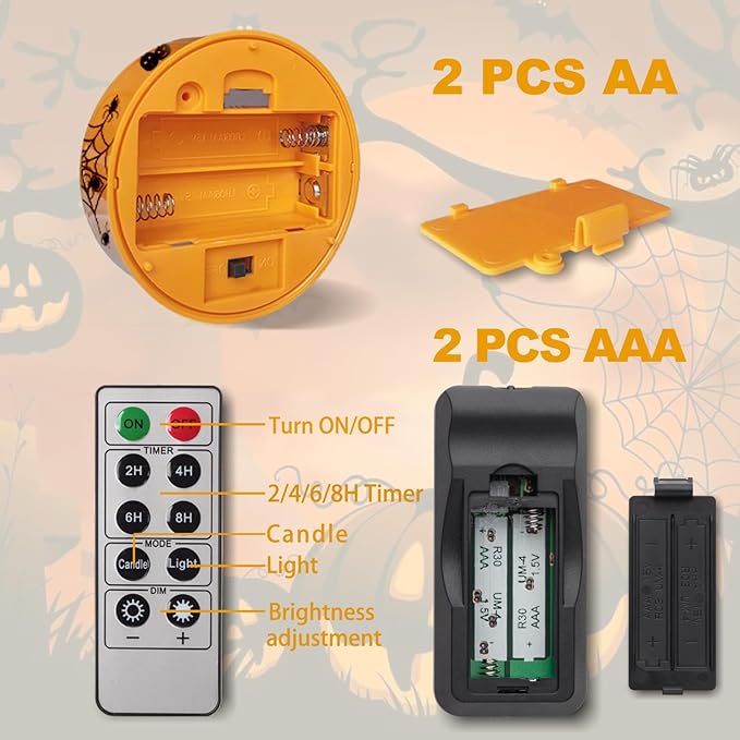 CANDLE IDEA 2 PCS Halloween LED Pumpkin Lights with Timer and Remote, Battery Operated Jack-O-Lantern Orange Light for Halloween Decor, Flameless Candles for Pumpkin Decoration