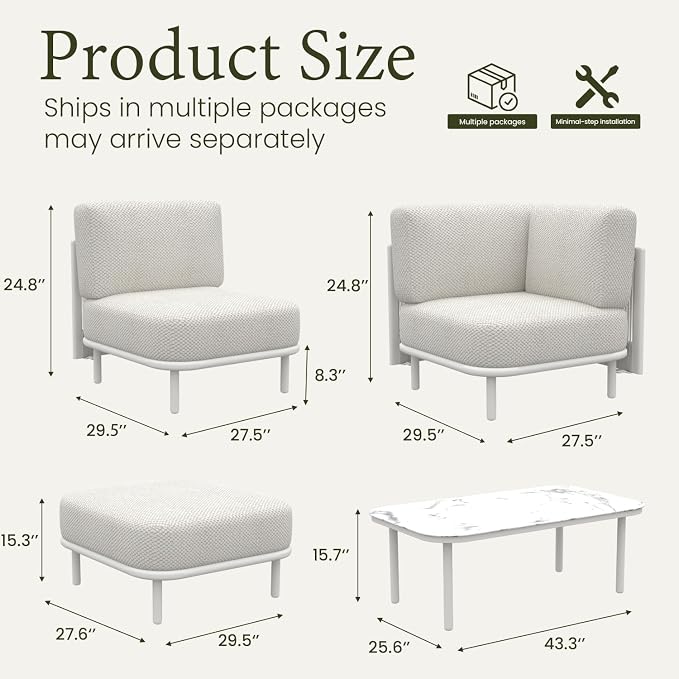 LayinSun 11 Pieces Patio Furniture Set with Coffee Table, Modern Outdoor Modular Sectional Conversation Set L-Shaped Sofa with 7-inch Cushion for Garden Backyard Deck