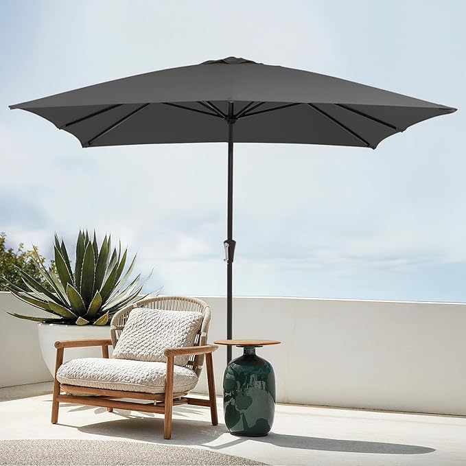 JEAREY 8x10 ft Rectangular Patio Umbrellas Outdoor Table Market Umbrella w/Crank, 8 Sturdy Ribs, UV Protection Windproof Sunproof for Garden, Deck, Backyard, Pool(Gray)