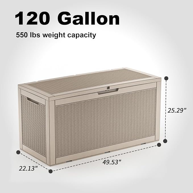 Outdoor Waterproof Resin Storage Deck Box Lockable Outside Bench UV Resistant Bin Patio Porch Furniture Pool Float Garden Tool Cushion