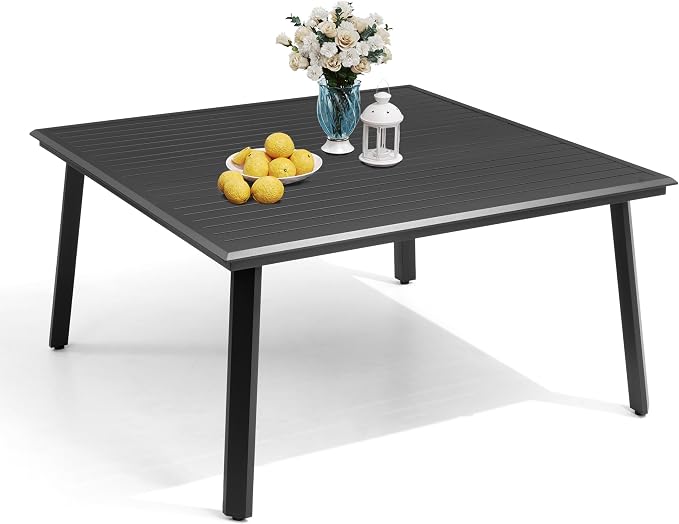 Pellebant Aluminum Outdoor Patio Dining Table for 8, Weather-Resistant Sturdy Frame and 57" Square Top with Umbrella Hole for Deck, Porch, Backyard