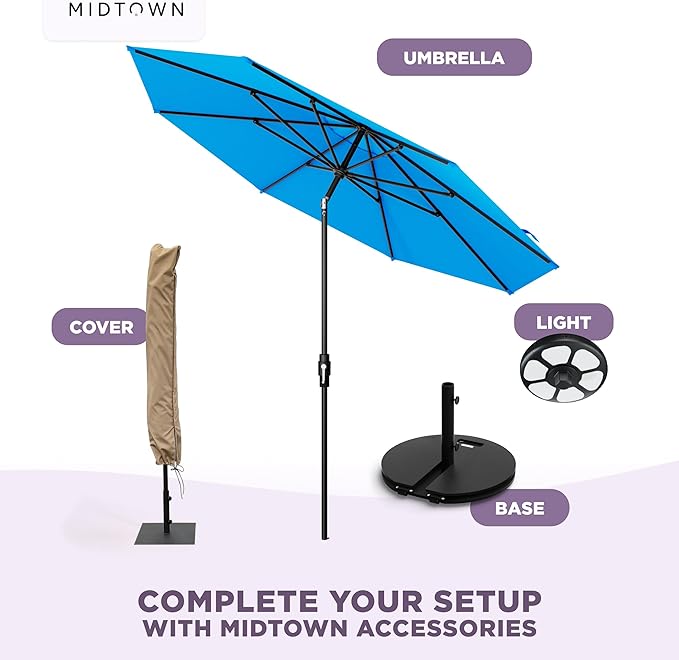Midtown Umbrellas – The Swilt 8 Ft Patio Umbrellas with 360° Swivel & Tilt Mechanism, 8 Fiberglass Ribs & Terylast Polyester Fabric for Backyard, Deck, Pool & Cafes - Cobalt Canopy, Black Pole
