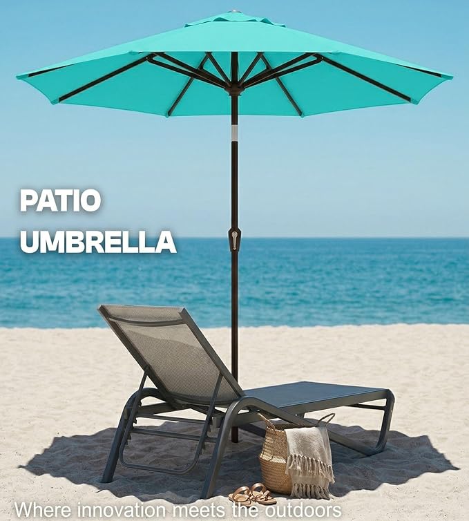 PatioKingdom Auto-Tilt 9FT Patio Umbrella Outdoor with 8 Sturdy Fiberglass Ribs,Market Table Umbrella for Pool,Backyard,Deck and Garden