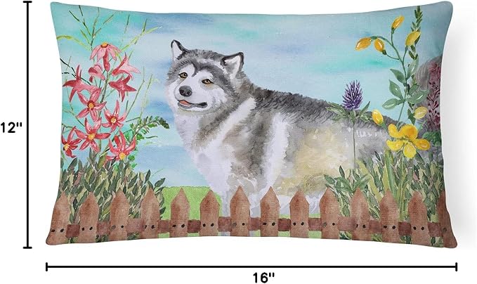 Caroline's Treasures CK1200PW1216 Alaskan Malamute Spring Canvas Fabric Decorative Pillow Machine Washable, Indoor Outdoor Decorative Pillow for Couch, Bed or Patio, 12HX16W
