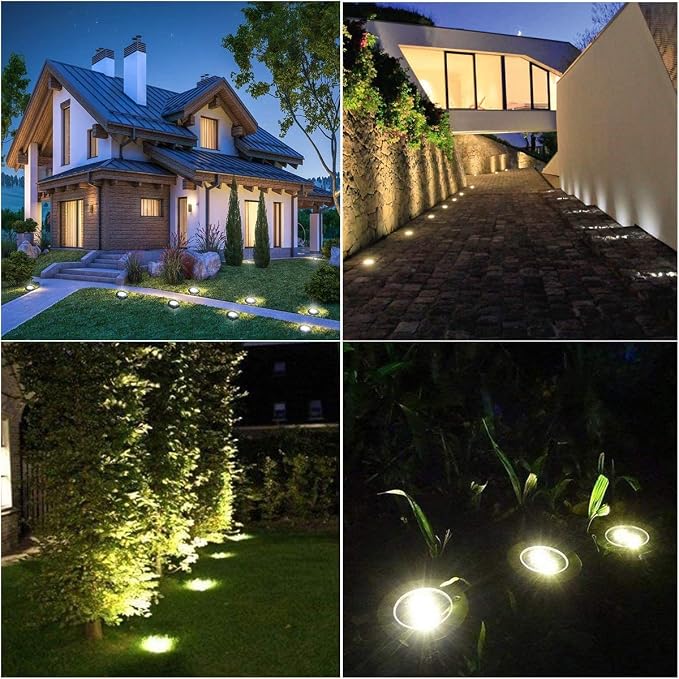 4.6 Inch Diameter Solar Ground Lights, Waterproof Solar Garden Lights, Outdoor Garden Waterproof Bright in-Ground Light, Landscape Lighting for Pathway,Yard,Lawn,Patio,Walkway (16 Pack White Light)