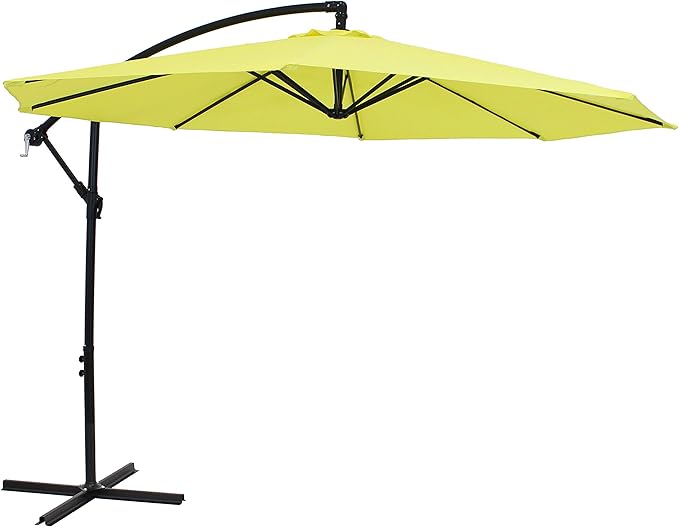 Sunnydaze 9.5-Foot Cantilever Umbrella with Air Vent, Cross Base, and Crank - Polyester Shade and Steel Pole