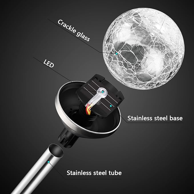 Honoson 6 Pieces Crackle Glass Solar Lights LED Color Changing Outdoor Lawn Lights for Garden Decor Patio Pathway Lawn Yard Landscape