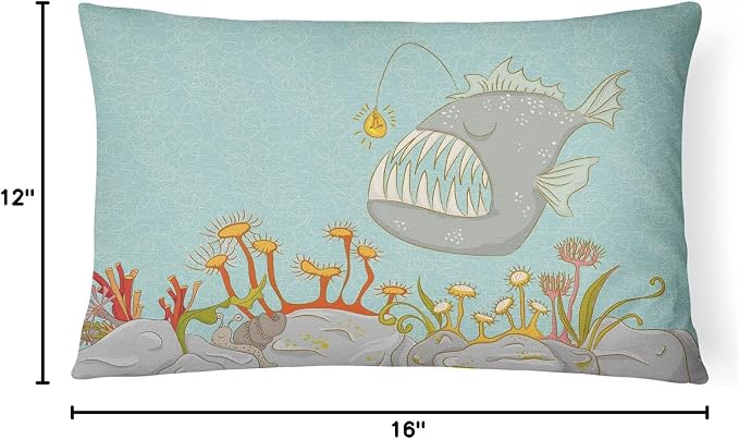 Caroline's Treasures BB8536PW1216 Frog Fish Scene Canvas Fabric Decorative Pillow Machine Washable, Indoor Outdoor Decorative Pillow for Couch, Bed or Patio, 12HX16W
