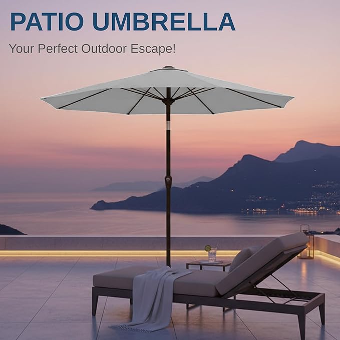 11FT Patio Umbrella, Outdoor Umbrella with with 8 Sturdy Fiberglass Ribs,Market Table Umbrella with Push Button Tilt and Crank,Suit for Backyard,Garden,Pool,Deck(Light Gray)