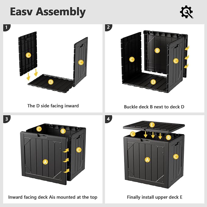 31 Gallon Outdoor Deck Box 4 Pack, Waterproof Resin Patio Storage Boxes with Lockable Lid, Small Outdoor Storage for Cushions, Accessories, Garden Tools, Indoor Outdoor Organizer, Black
