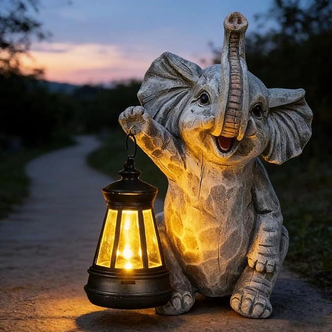 Garden Statues Elephant Solar Figurine Decor Outdoor Waterproof Lights, Yard Decorations, Garden Decor Unique Birthday Housewarming Gifts for Mom (Elephant 2)