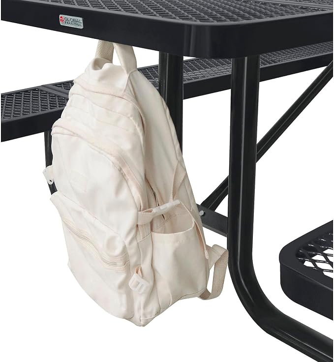 Global Industrial 8’L Rectangular Picnic Table, Expanded Metal, Black Thermoplastic Coating, Attached Benches, 1-1/2” Umbrella Pole Hole, Outdoor-Rated, 1000 lb Capacity, 96” x 30” Tabletop