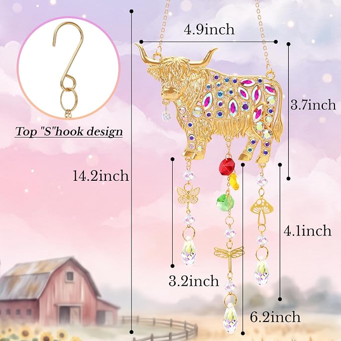 Highland Cow Gifts for Women, Hanging Crystal Suncatcher for Window | Home Garden Farmhouse Decor,Mothers Day Birthday Christmas Gifts,Farm Animals Highland Cow Gifts for Mom Grandma Friends