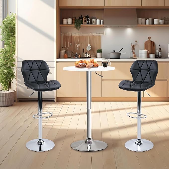 CLATINA Round Bar Pub Tables Set of 4, 26"-36" Height Adjustable Bistro Table with Metal Base, 360° Swivel High Top Cocktail Table for Home Kitchen Party Drink Restaurant Wedding Cafe Reception, White