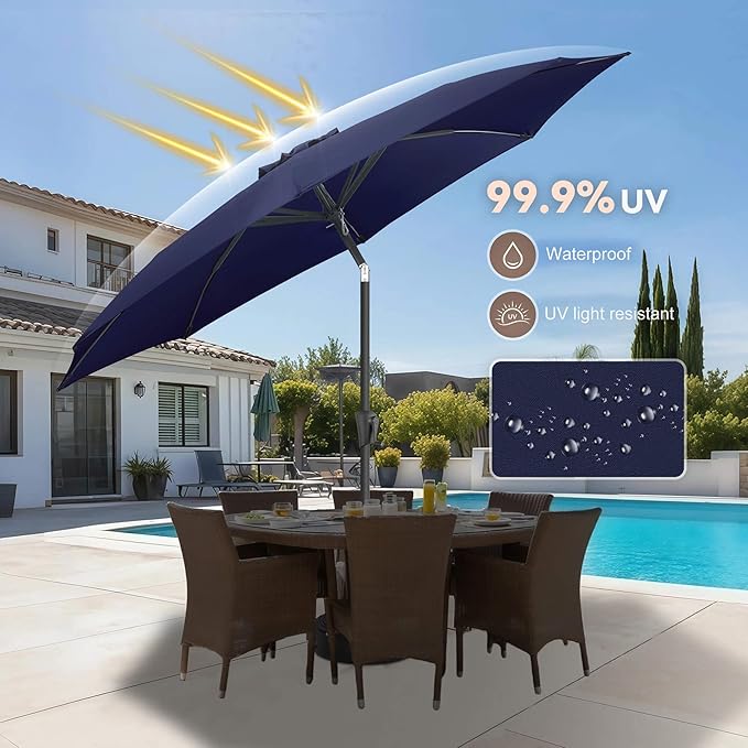 10ft Outdoor Patio Umbrella - Table Umbrella Waterproof UV Protection, Sombrillas de Patio with Push Button Tilt, Sun Umbrella for Pool, Porch, Garden, Deck, Backyard (Navy Blue)