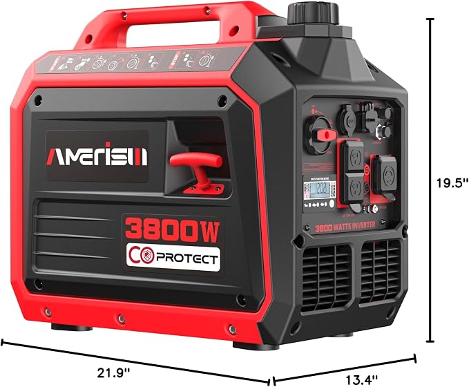 AMERISUN 3800W Portable Inverter Generator, Gas Powered with CO Sensor, Digital Display, Super Quiet and Lightweight Generator for Camping, Home Emergency Use, Tailgating, RV Ready, EPA Compliant