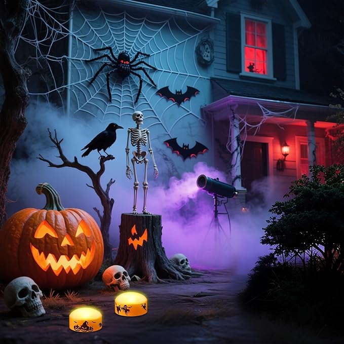 2 Pack LED Halloween Pumpkin Lights with Remote and Timer, Battery Operated Flameless Flickering Orange Jack-o'-Lanterns, Electric Orange Halloween Candle Light for Outdoor Pumpkins Decorations
