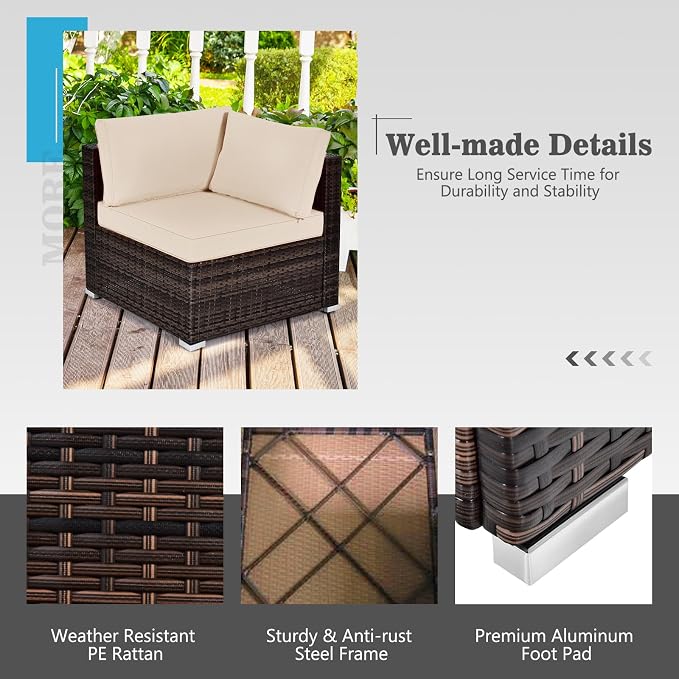 Tangkula 7 Piece Patio Furniture Set with Fire Pit Table, Patiojoy Outdoor PE Wicker Conversation Sectional Sofa Set with 30 Inches 50,000 BTU Propane Fire Pit Table, Waterproof PVC Cover (Brown)