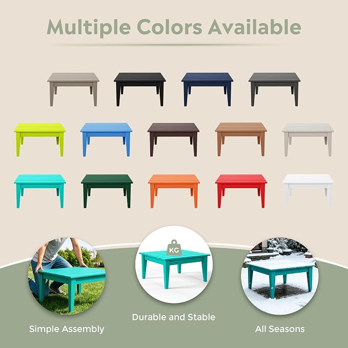 WestinTrends Ashore Outdoor Coffee Table, 32 Inch All Weather Poly Lumber Adirondack Patio Coffee Table Square Low Table, Turquoise