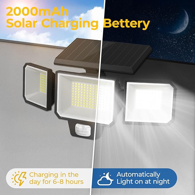 Solar Motion Sensor Lights with Remote Control, IP65 Waterproof LED Solar Wall Lights, Solar Flood Security Light with 3 Modes for Porch Garage Garden Yard Patio (Black, 2 Pack)