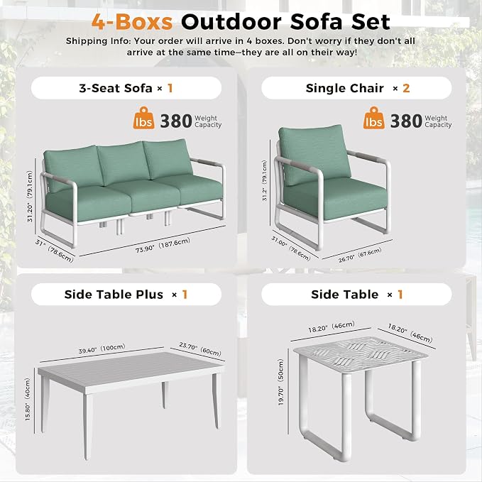 Outdoor Aluminum Patio Furniture Set with with 6.5" Thick Cushions,7-Piece Outdoor Sectional Conversation Set with Coffee Tables,All-Weather Patio Set for Backyard & Deck,White