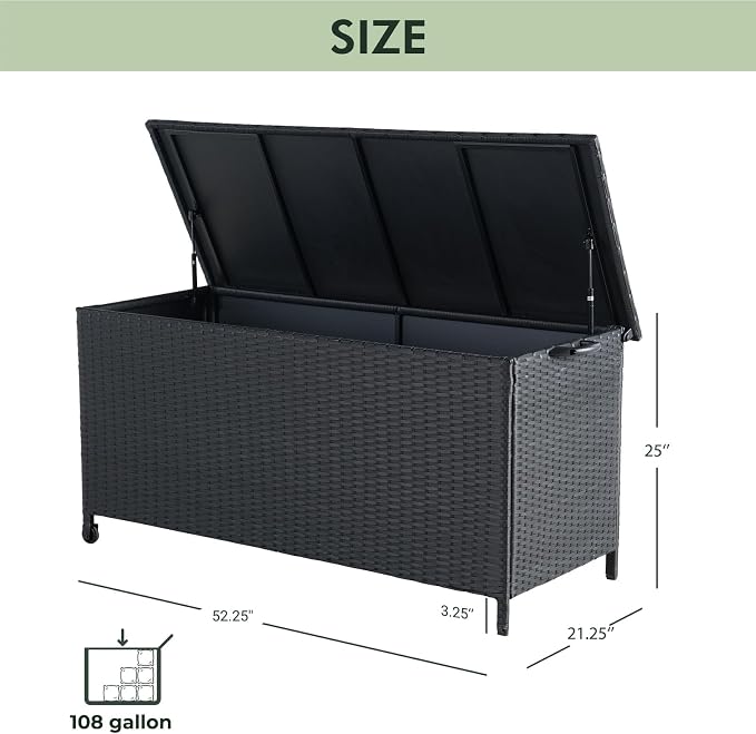 Grand patio Outdoor Storage Box 108 Gallon Wicker Storage Box for Garden Tools Pool Accessories Patio Furniture Cushions, Small Black