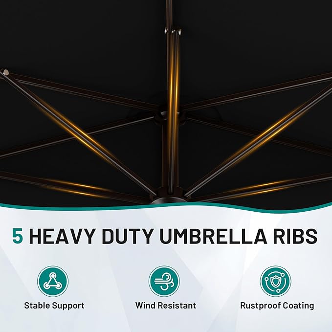 AreShark 9FT Half Patio Umbrella, Outdoor Wall Umbrella with Crank & 5 Sturdy Ribs, Table 1/2 Umbrella Patio for Garden, Deck, Balcony and Pool, Black