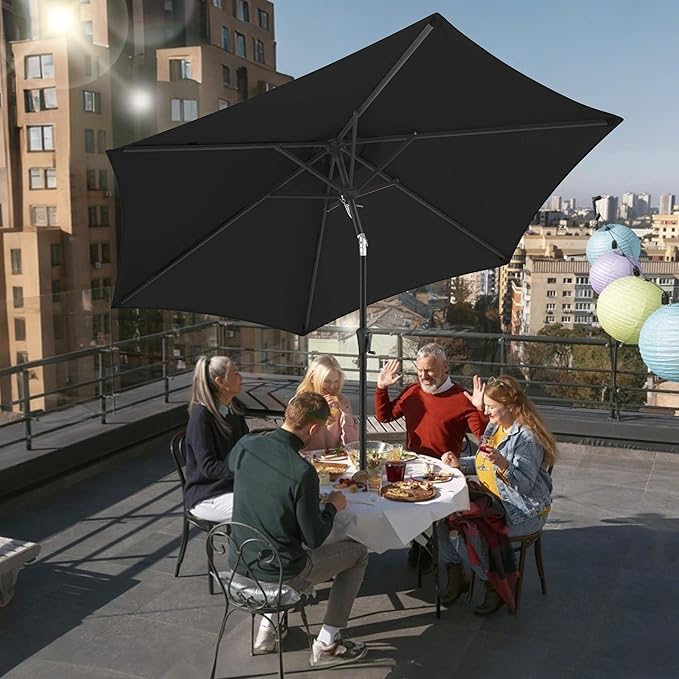 FLAME&SHADE 10ft Patio Umbrella - Outdoor Umbrella with 6 Sturdy Ribs, Push Button Tilt and Crank, UV Protection Table Market Umbrella for Pool, Porch,Garden, Deck, Backyard(Black)