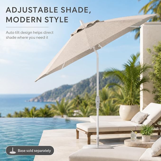 Treasure Garden 9ft Patio Umbrella - Outdoor Furniture Market Umbrella – Deluxe Auto-Tilt – White Aluminum Frame (Sunbrella, Cast Silver)