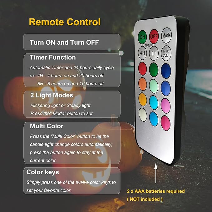 6 PCS Color Changing Halloween LED Pumpkin Candle Lights with Remote and Timer Battery Operated Colored Flameless Candle Set Bulk for Jack-O-Lantern Décor Halloween Party Home Spooky Decorations