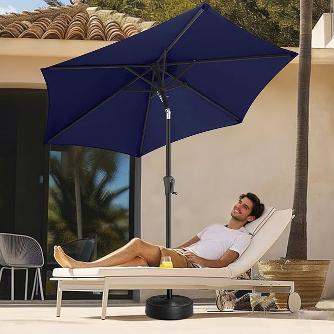 FLAME&SHADE 9ft Patio Umbrella Outdoor - Table Umbrella with Push Button Tilt and Crank, UV Protection, 6 Sturdy Ribs, Market Umbrella for Garden, Deck, Backyard, Lawn, Pool and Beach(Navy Blue)