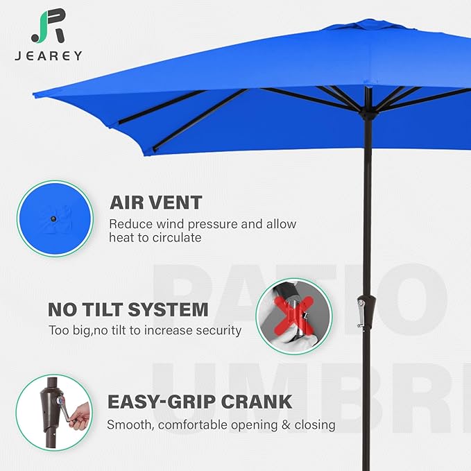 JEAREY 8x10 ft Rectangular Patio Umbrellas Outdoor Table Market Umbrella w/Crank, 8 Sturdy Ribs, UV Protection Windproof Sunproof for Garden, Deck, Backyard, Pool(Royal Blue)