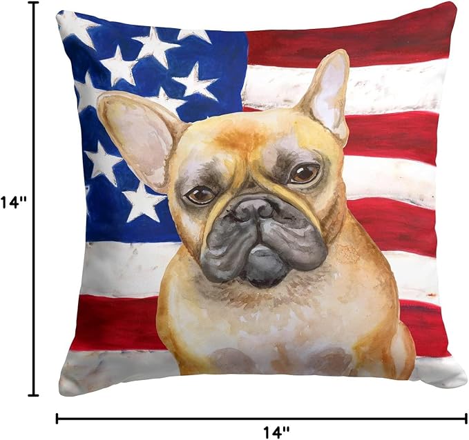 Caroline's Treasures BB9688PW1414 French Bulldog Patriotic Fabric Decorative Pillow Machine Washable, Indoor Outdoor Decorative Pillow for Couch, Bed or Patio, 14Hx14W