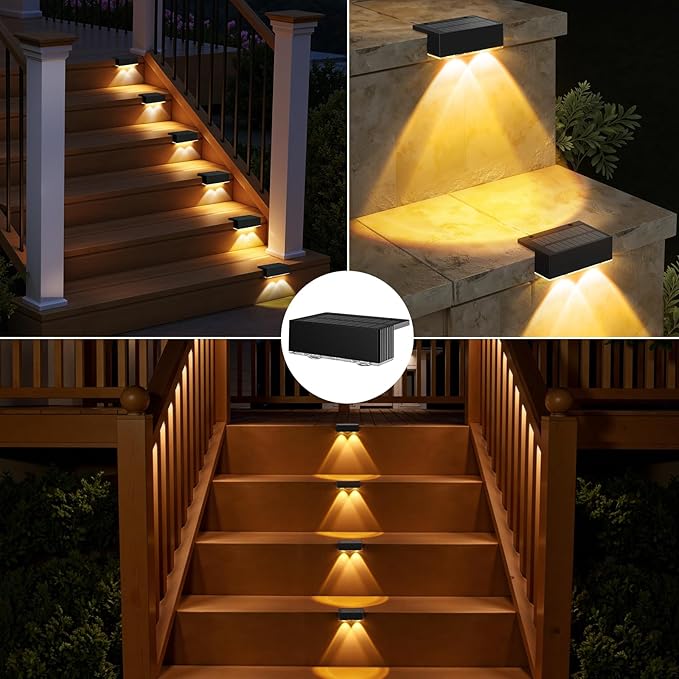 NIORSUN Solar Fence Lights,6 Pack Deck Light,Led Outdoor Lights Warm White + RGB Wall Lights,IP45 Solar Powered Light Waterproof for Backyard/Pool/Railing/Patio/Porch/Step/Outside/Garden (Black)
