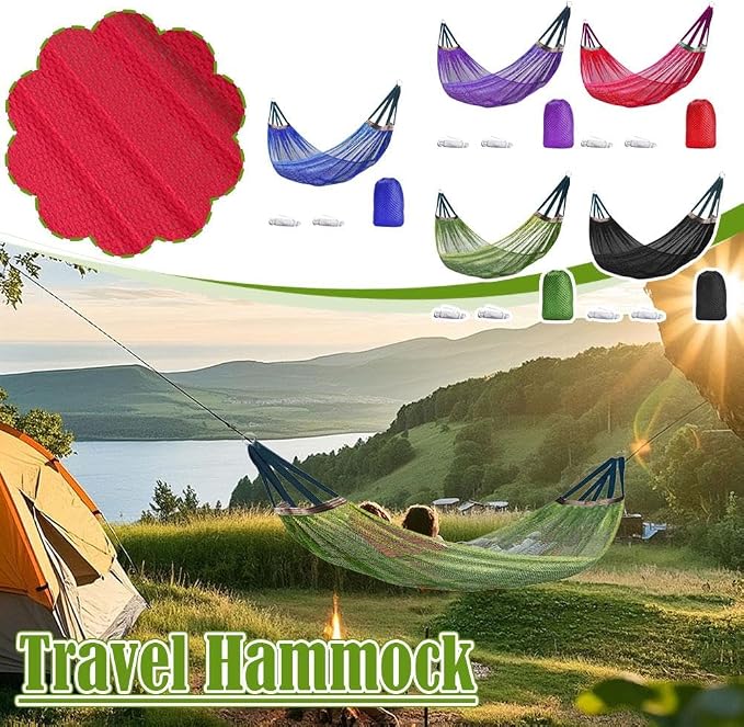 Outdoor Travel Hammock, Portable Camping Hammocks, Outdoor Sport Hammock, Mesh Net Nylon Rope Sleeping Bed with Tree Straps Travel Bag for Garden Beach Yard Travel