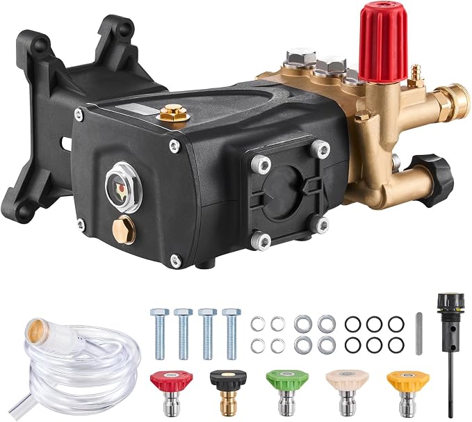VEVOR Pressure Washer Pump, 1" Shaft Horizontal Triplex Plunger, 4000 PSI, 4.0GPM, Replacement Power Washer Pumps Kit with 5 Nozzles, Compatible with Simpson MorFlex 40224, 40225, 40226, Santoprene