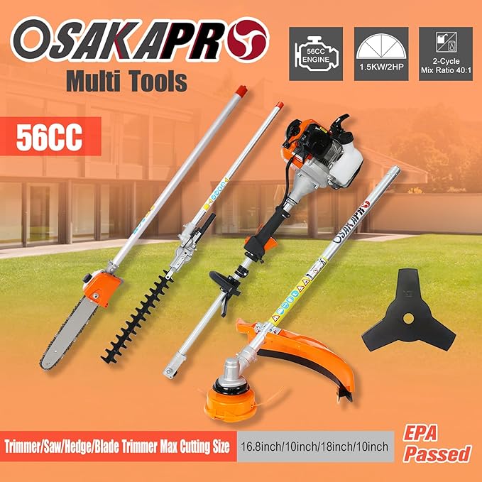 56cc 2-Cycle Gas Multi-Trimmer | 8-in-1 String Trimmer w/Rotatable 40” Pole Saw, Weed Eater Weed Wacker, Brush Cutter & Hedge Trimmer Gas for Lawn, Yard, Garden Care, All-in-one Garden Tool