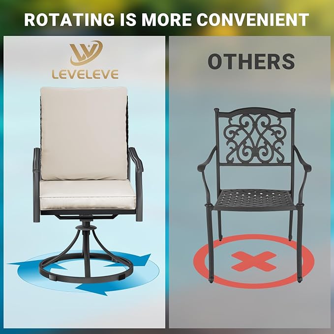 LEVELEVE 2-Piece Swivel Dining Chairs, Outdoor Patio Bistro Chairs for Lawn, Garden, Deck, Backyard & Porch (Matching Series for 5-Piece Set)