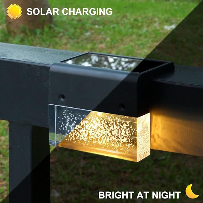 DenicMic Solar Deck Lights LED Solar Step Lights Outdoor for Fence, Patio, Garden, Yard, Backyard, 10 Lumen 2 Lighting Modes Acrylic Bubbles Warm White/Color Changing (6 Pack)