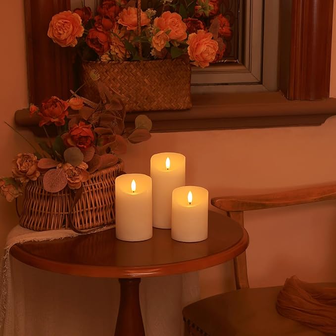 Flameless Candles with Remote, Real Wax Battery Operated Candles with Timer, 3D Wick Ivory Fake LED Candles for Christmas Gifts Home Decor Party Wedding, D3 x H4/5"/6", Set of 3