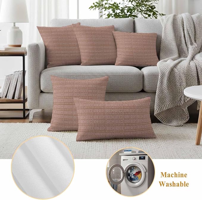 Outdoor Waterproof Throw Pillow Covers Set of 2 Brown Stripes Grain Pillowcases 26x26 Inches Solid Color Decorative Pillows Cushion Case Patio Pillows for Couch Bed Chair Garden