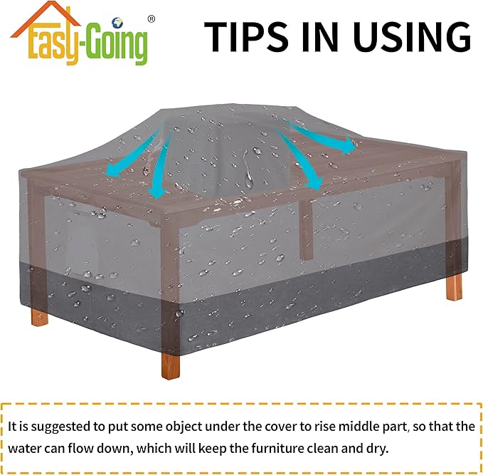 Easy-Going 600D Heavy Duty Rectangular Table Cover UV Resistant and Waterproof Outdoor Lawn Patio Furniture Cover (72" Lx44 Wx23 H, Gray/Dark Gray)