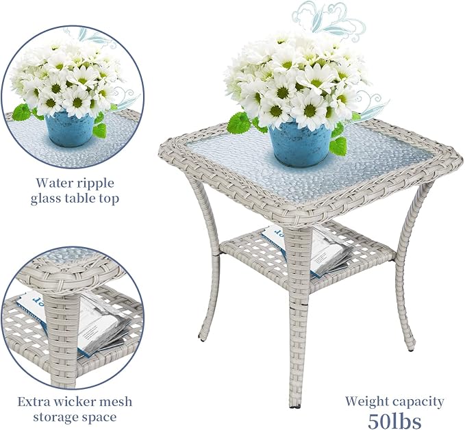 Belord Wicker Conversation Sets Patio Furniture 5 PCS Outdoor Rocking Chairs with Rattan Loveseat, Wicker Table and Chairs Set for Patio Deck Poolside Blue Cushion