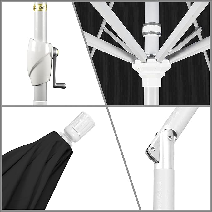 California Umbrella 9' Round Aluminum Market Umbrella, Crank Lift, Push Button Tilt, White Pole, Cilantro